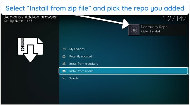 Install the repository first from the zip file you added.