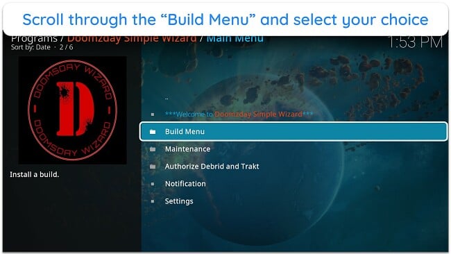 Select the build you want from the Build Menu and install it.