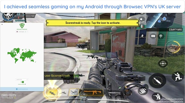 Gameplay screenshot from Call of Duty: Mobile using Browsec VPN on a UK server