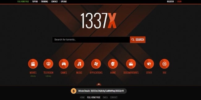 Screenshot of 1337X homepage