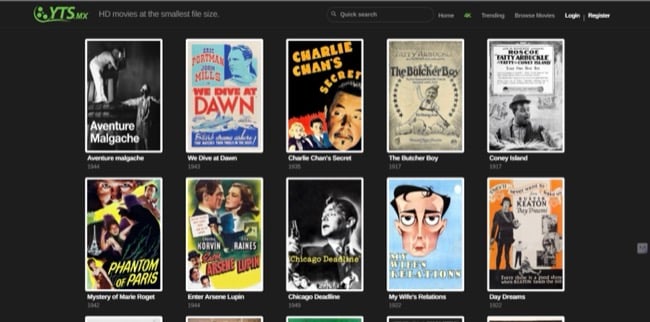 Screenshot of YTS search results for public domain movies