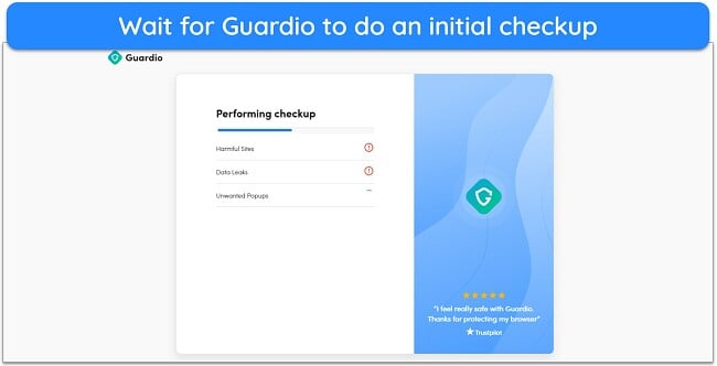 Screenshot of Guardio doing an initial checkup