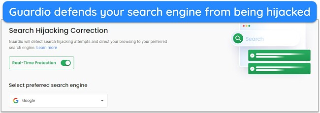 Screenshot of Guardio's Search Hijacking Correction tool
