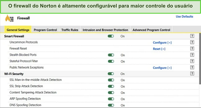 Imagem da revisão de segurança do Norton Firewall altamente configurável