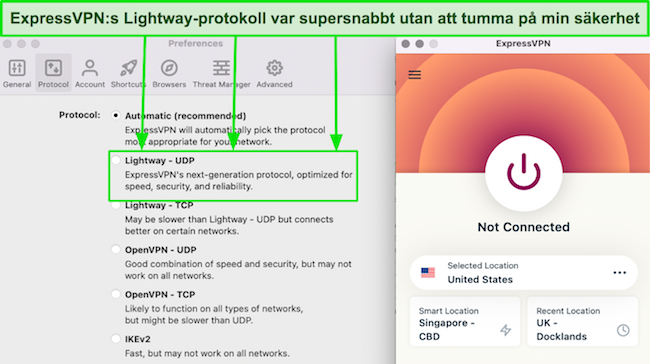 Skärmdump av ExpressVPNs protokolllista