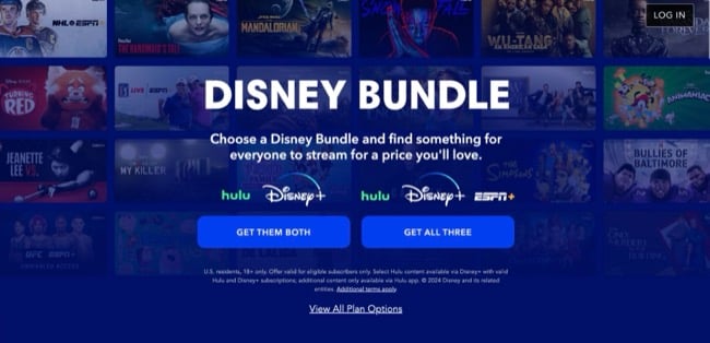 Screenshot of Disney+ homepage