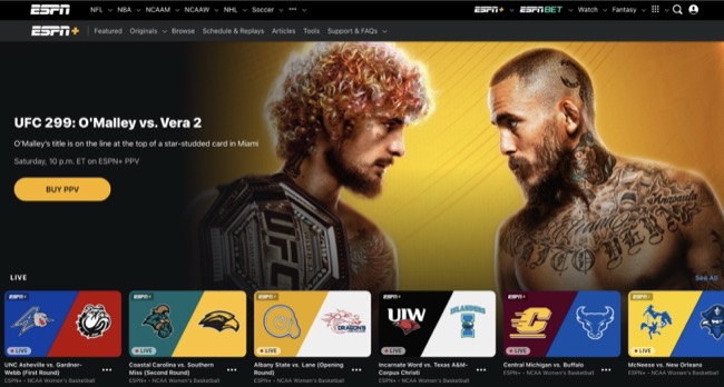 Screenshot of ESPN homepage