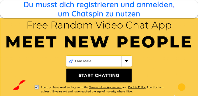 10 beste Omegle-Alternativen, Chatspin-Anmeldeseite