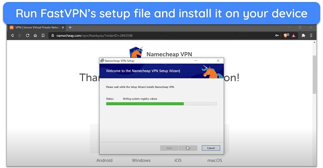 Screenshot of FastVPN's installation wizard running on Windows
