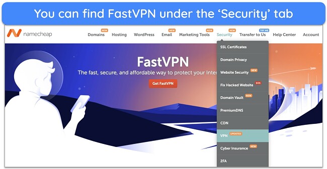  Screenshot of where to find FastVPN on NameCheap's website