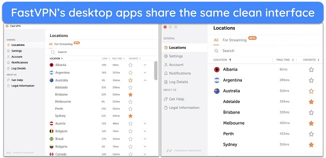 Screenshot of FastVPN's Windows and macOS apps' user interface