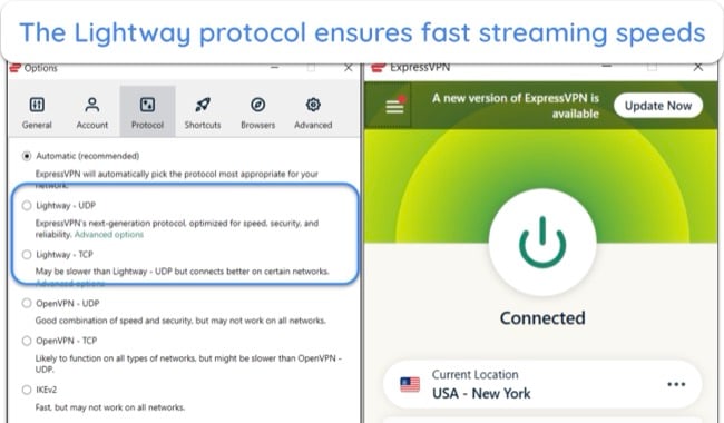 ExpressVPN's Lightway protocol offers fast and stable streaming speeds