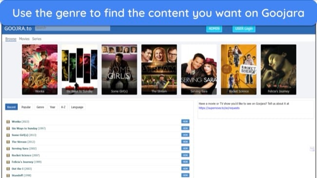 Goojara lists both new and old content, and you can titles using the Search button at the top of the page.