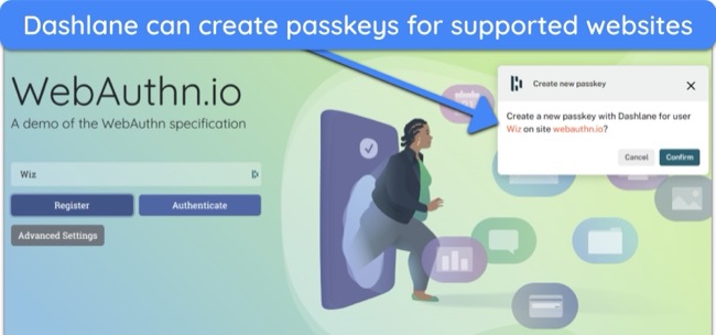 Screenshot of Dashlane asking to create a passkey for a supported website