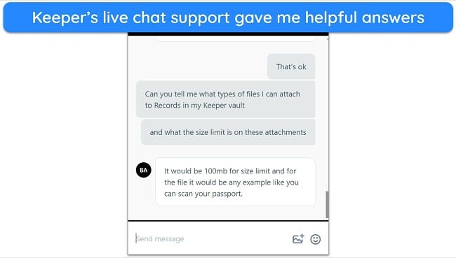 Keeper’s live chat agents respond quickly