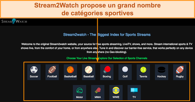 Capture d'écran de l'écran d'accueil du site Web Stream2Watch
