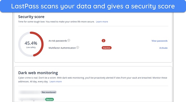 Screenshot of LastPass' Security Dashboard feature