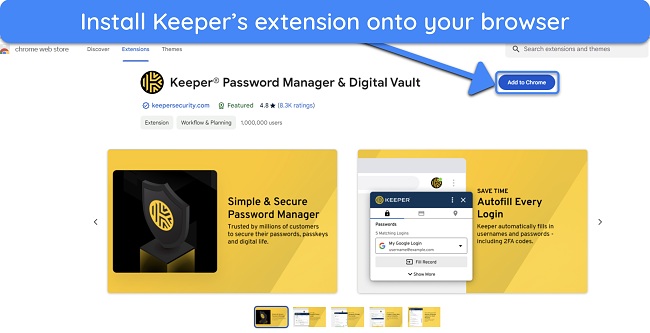 Screenshot showing how to add Keeper's extension to your browser