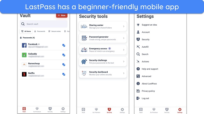You can easily find and use the features in LastPass’ mobile app