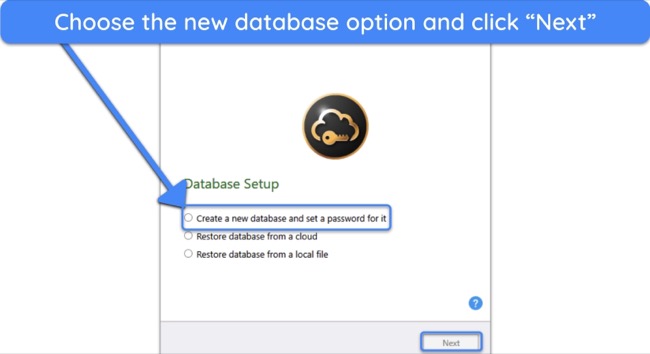 Screenshot showing how to create a new database in SafeInCloud
