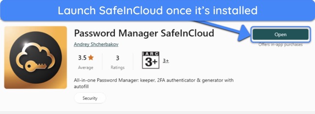 Screenshot showing how to launch SafeInCloud after installing it