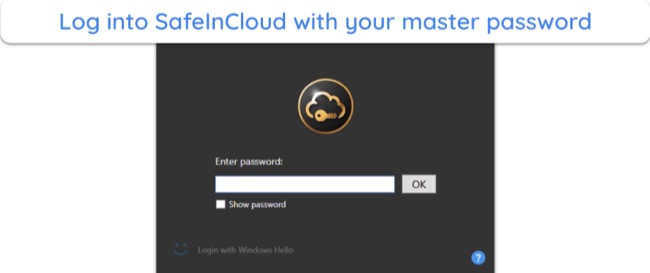 Screenshot showing the login page for SafeInCloud