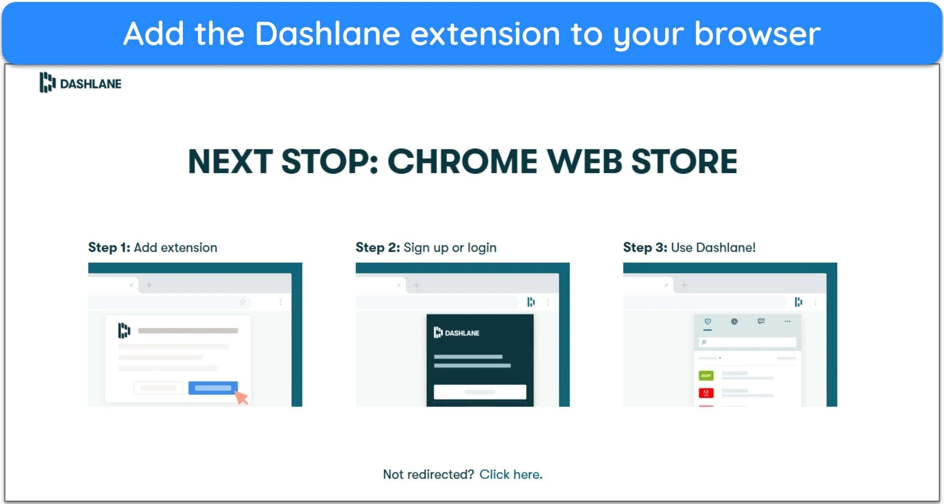 Image of Dashlane's website showing the auto-reroute to a browser extension store