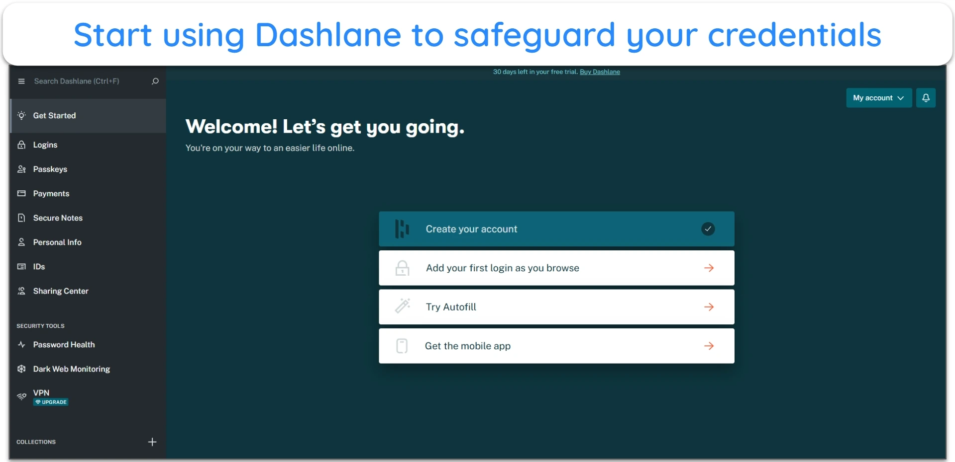 Image of Dashlane's password manager browser extension showing the available options