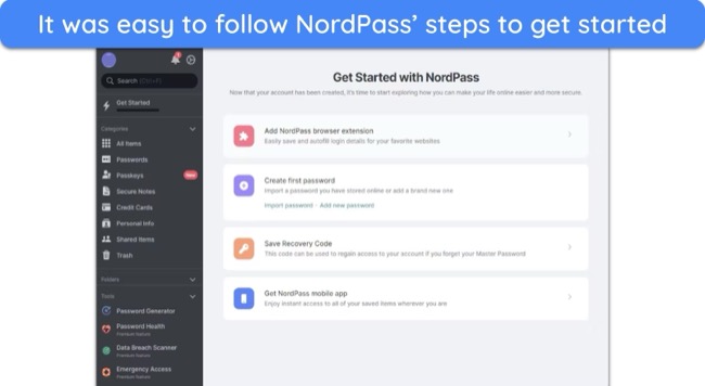 Click each step, and NordPass will guide you on what to do