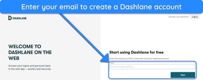 Screenshot showing how to create a Dashlane account