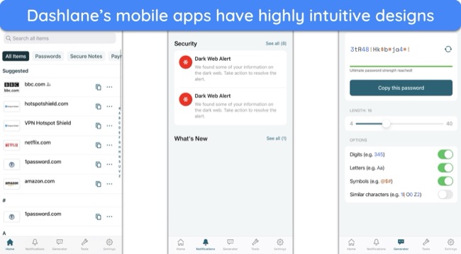 Screenshot of Dashlane's mobile app interface
