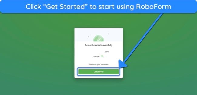 Screenshot showing how to start using RoboForm after signing up