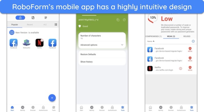 Screenshot of RoboForm's mobile app interface