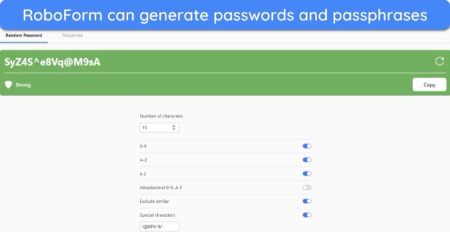 Screenshot of RoboForm's password generator