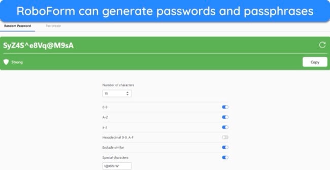 Screenshot of RoboForm's password generator