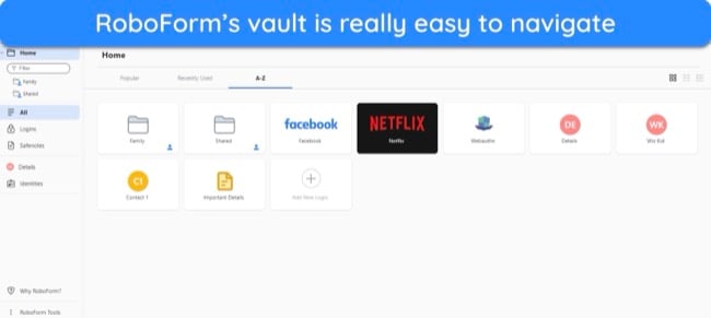 Screenshot of RoboForm's vault