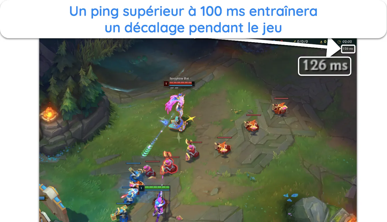 Capture d'écran mettant en évidence le ping qui provoquera un décalage dans les jeux en ligne.