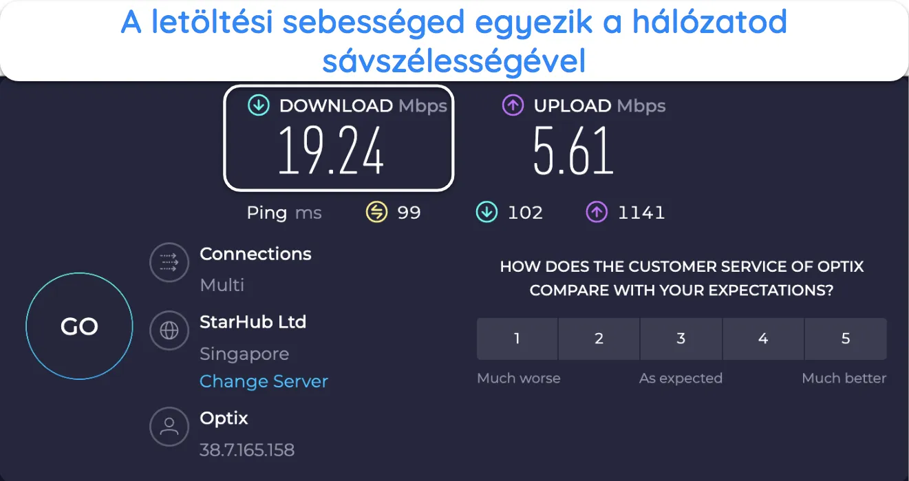 K&eacute;pernyők&eacute;p az Ookla sebess&eacute;gteszt eredm&eacute;ny&eacute;ről.