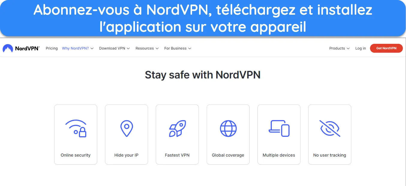 Capture d'écran de la page d'accueil du site Web de NordVPN.