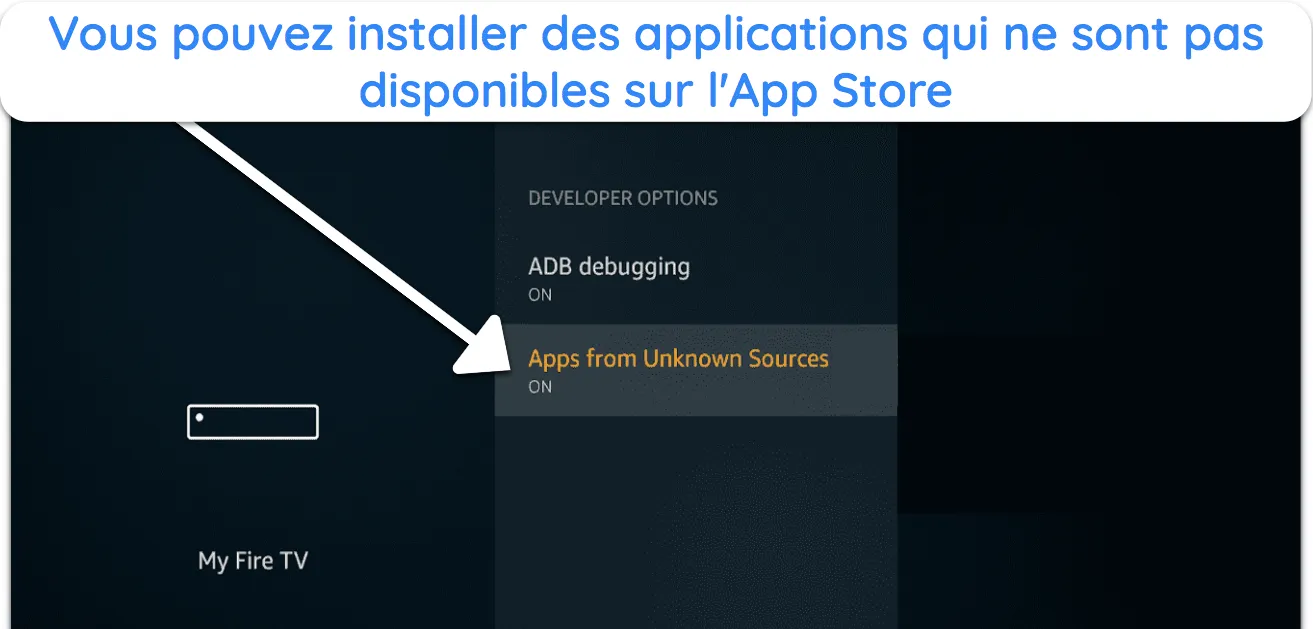 Capture d'&eacute;cran d'applications provenant de sources inconnues activ&eacute;es sur Fire TV.