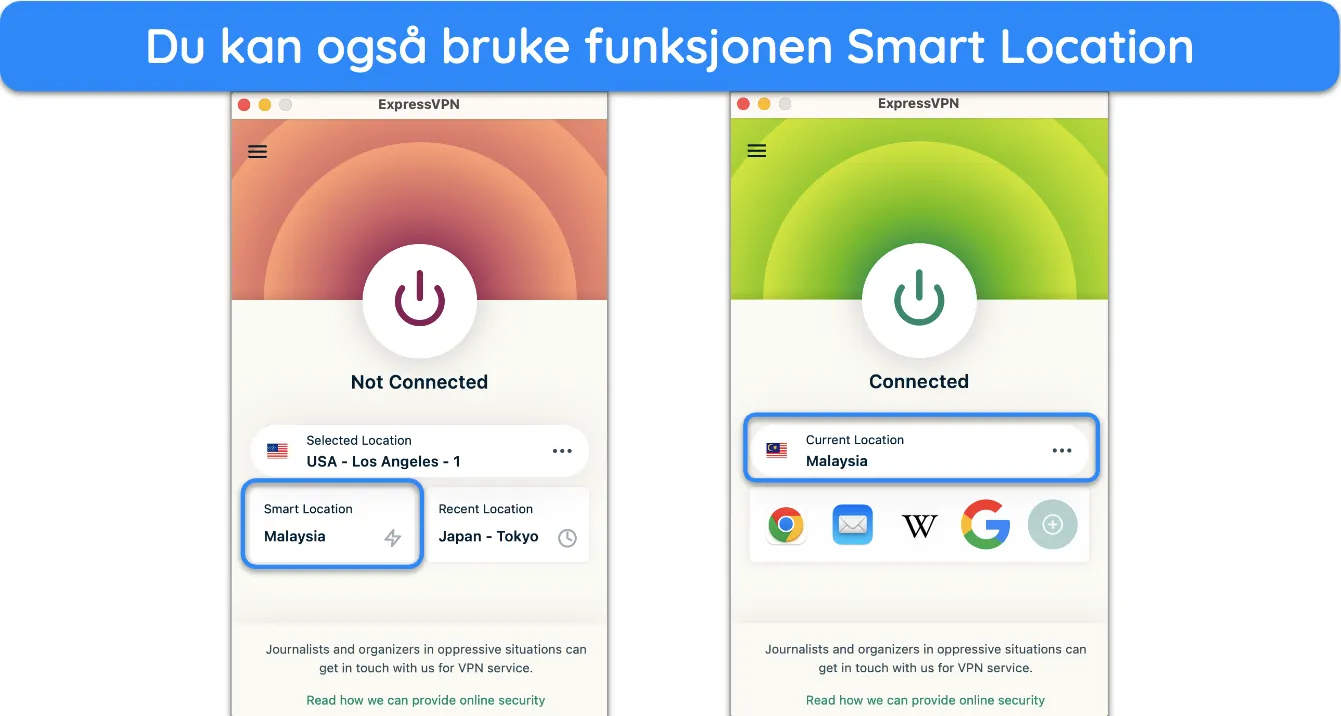 ExpressVPN-skjermbilde for smart plassering.