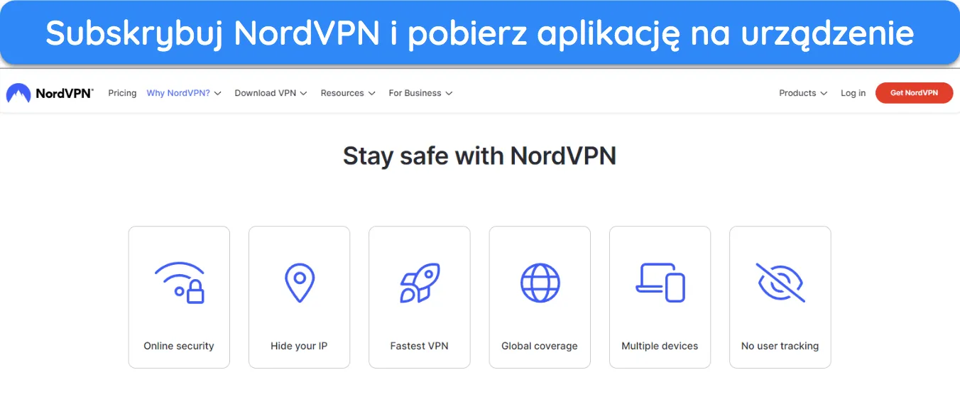 Zrzut ekranu strony głównej witryny NordVPN.