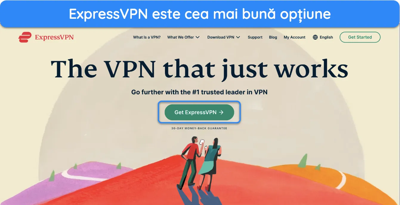 Captură de ecran a paginii de pornire a ExpressVPN.
