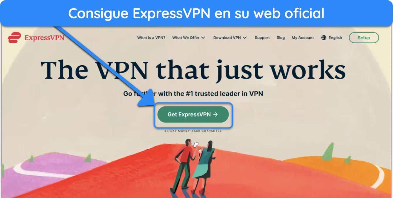 Captura de pantalla de cómo descargar ExpressVPN desde su sitio web oficial.