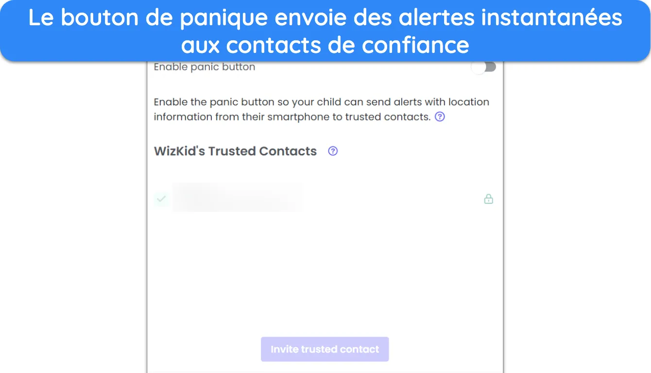 Capture d'écran montrant le bouton d'alerte dans Qustodio.