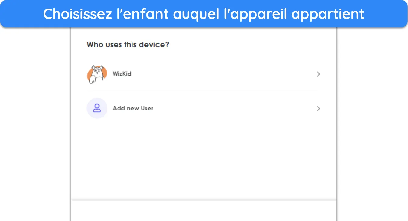 Capture d'écran montrant comment attribuer un appareil à un enfant dans l'application Windows Qustodio Kids.