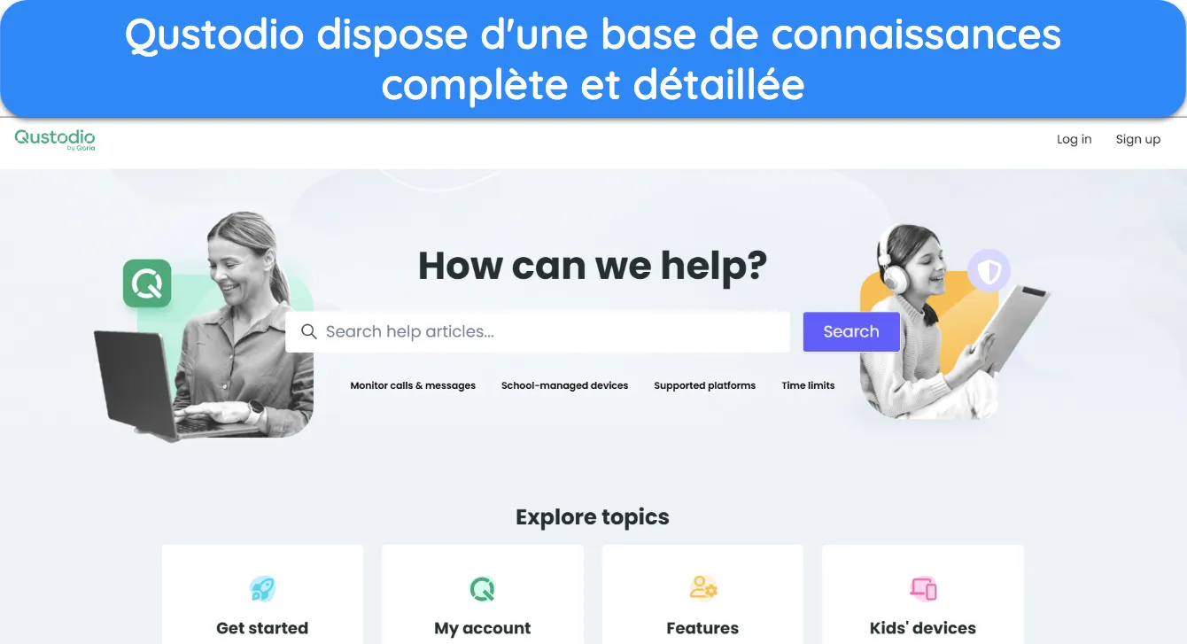 Capture d'écran de la base de connaissances en ligne de Qustodio.