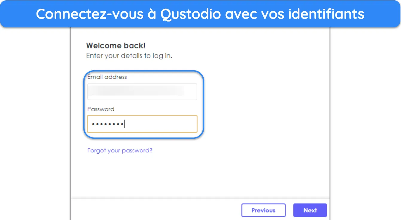 Capture d'écran montrant comment se connecter à l'application Windows Qustodio Kids.