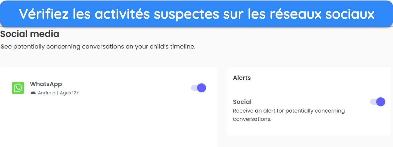 Qustodio surveille également les conversations sur les réseaux sociaux.