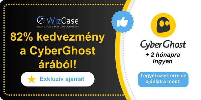A CyberGhost 2025 fő kupon szalaghirdetése
